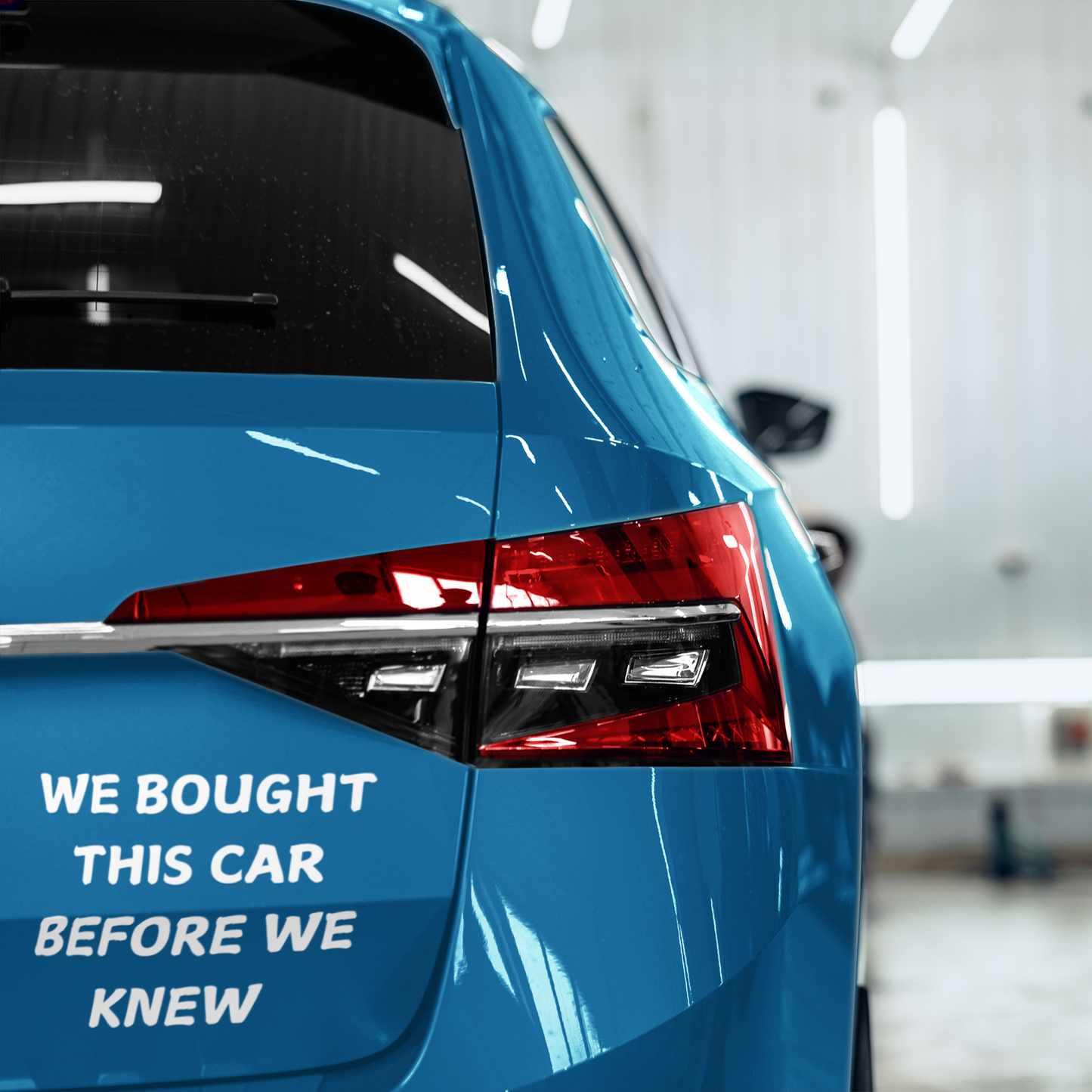 Make a statement with this hilarious car magnet! Featuring bold white text on a crisp black background, it reads: 'WE BOUGHT THIS CAR BEFORE WE KNEW. Easy to apply and remove, it’s the perfect addition to any vehicle—whether you're driving a compact car or dreaming of that spacious family SUV!