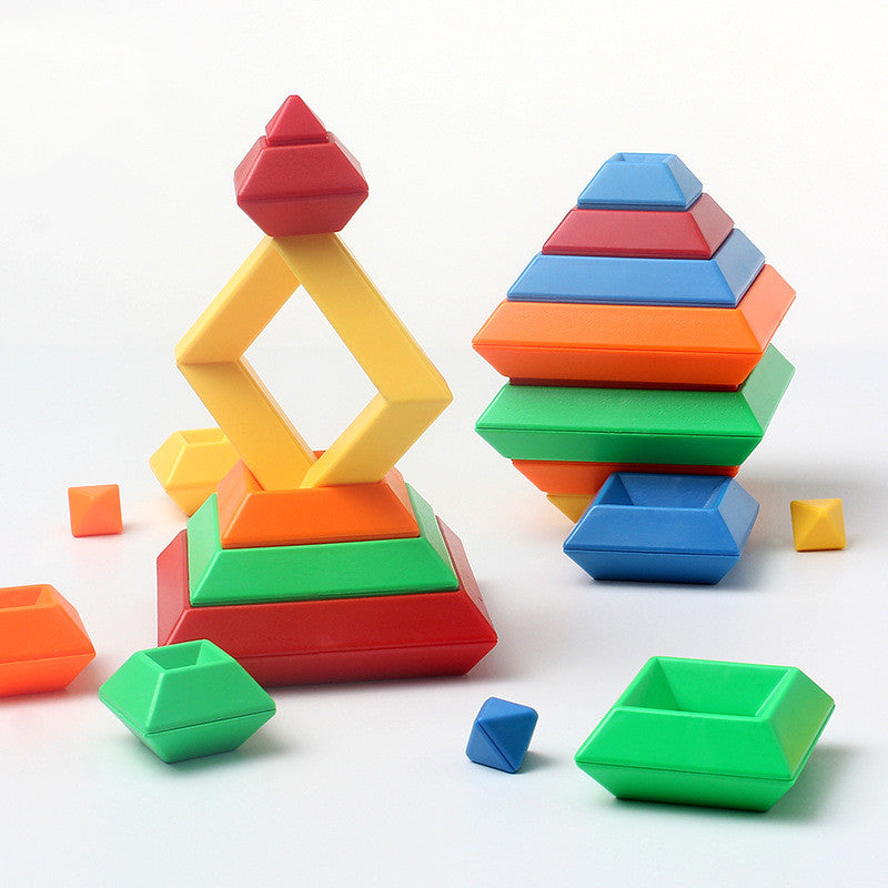 blocks shown stacked in various creative ways