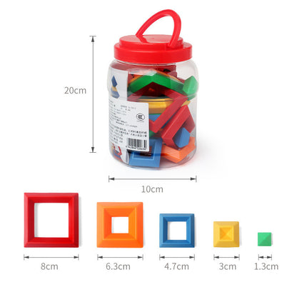 container with dimensions of squares in 8 cm, 6.3 cm, 4.7 cm, 3 cm, 1.3 cm