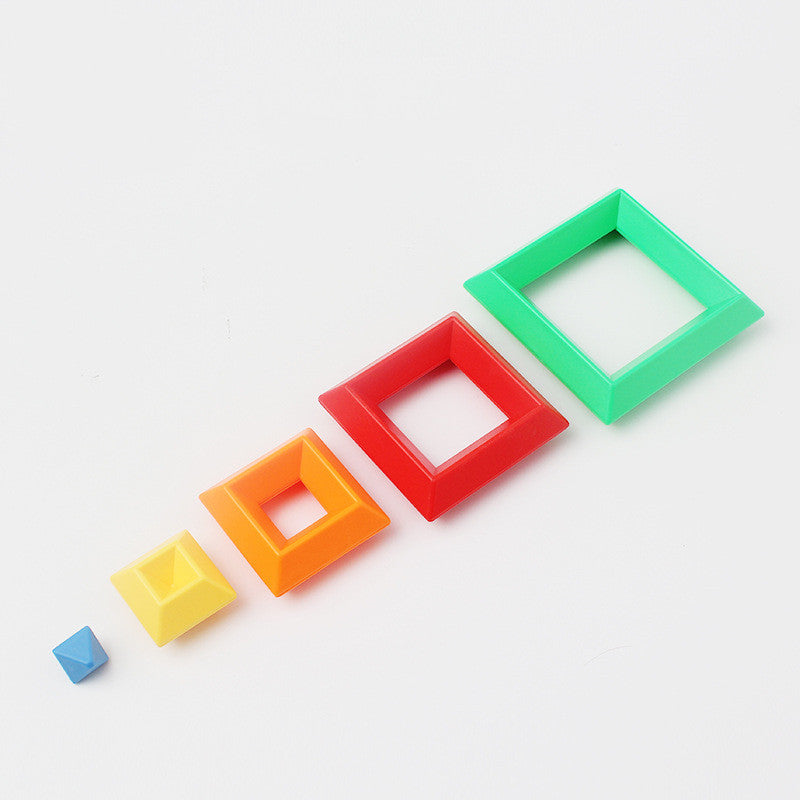various square pieces lined up on white background