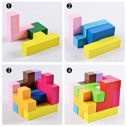 4 photos which demonstrate the building of the cube