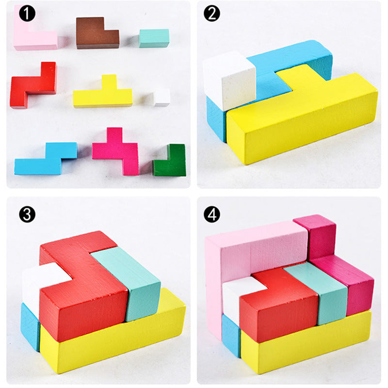 4 photos showing the building of a cube