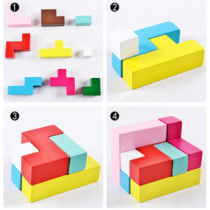 4 photos showing the building of a cube