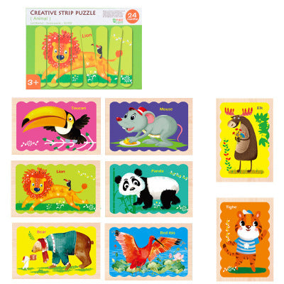 Jungle animals set of 8 puzzles, Toucan, mouse, lion, panda, bear, elk, tiger, bird