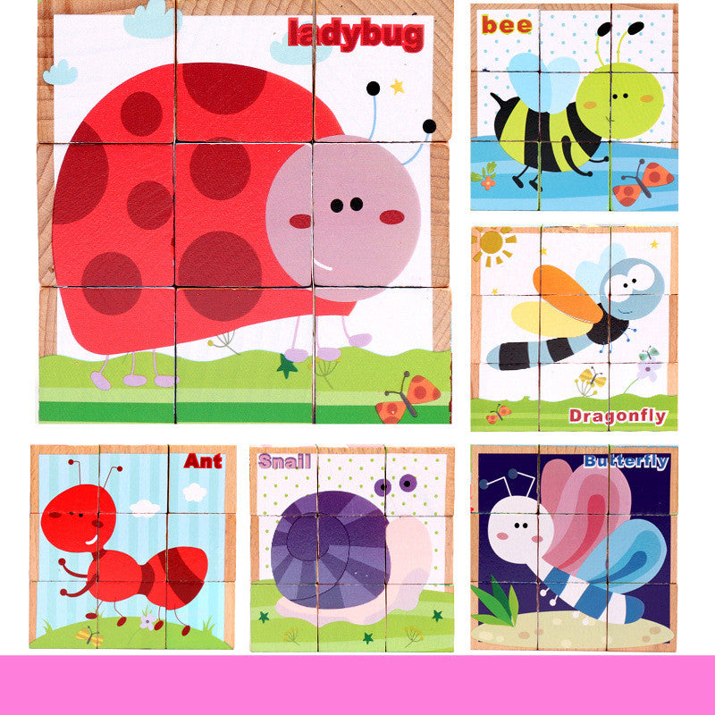 insect puzzles with ladybug, bee, dragonfly, ant, snail and butterfly