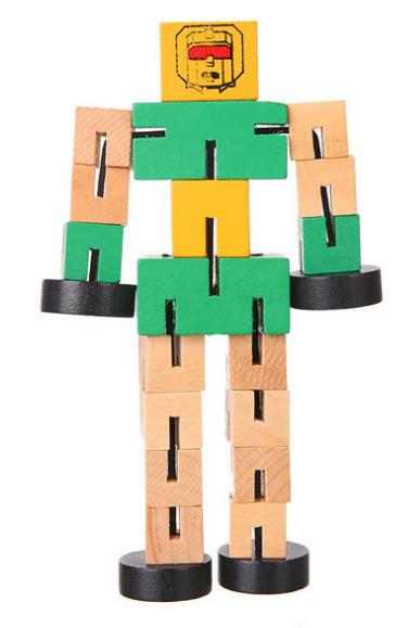 green wooden robot