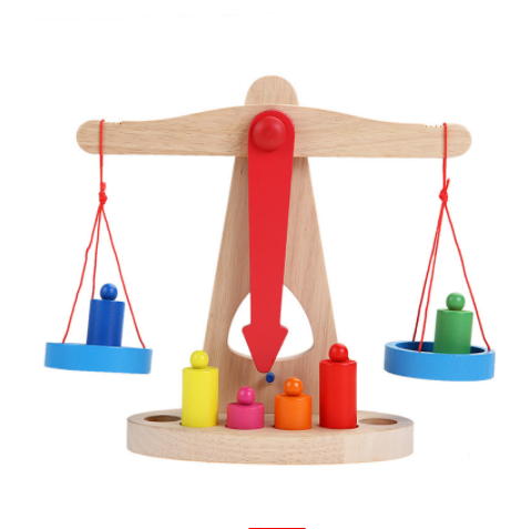 Balance scale with multiple colored figures