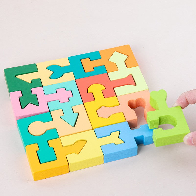 multicolored puzzle with complex shapes appearing almost fully assembled