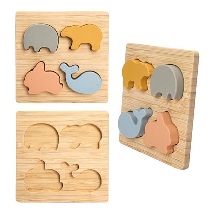 multiple views of puzzle on white background to demonstrate construction of toy