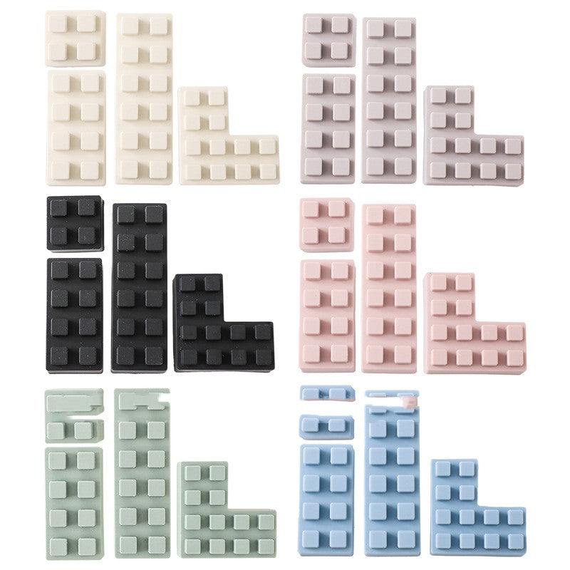set of blocks with 6 colors. each block has multiple knobs on top