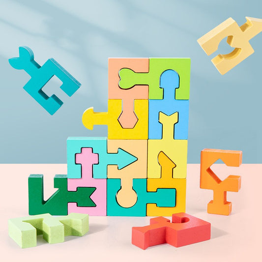 multicolor puzzle piecs with unusual shapes that require complex matching. Some aseembled here and others pictured floating or laying around the assembled pieces