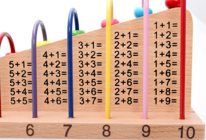 photo of abacus with addition problems listed on the side