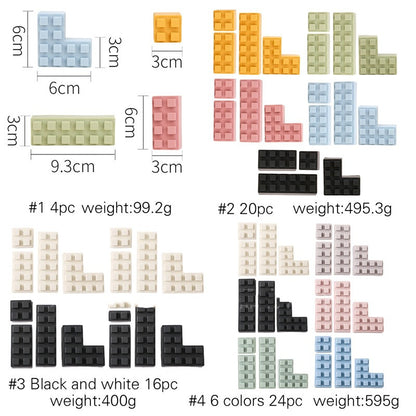 image of the 4 sets of blocks with dimensions and numbers