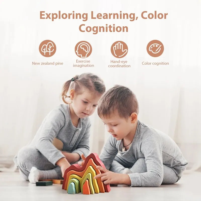 image of 2 children playing with the toy describing color recognition, hand-eye coordination and imagination