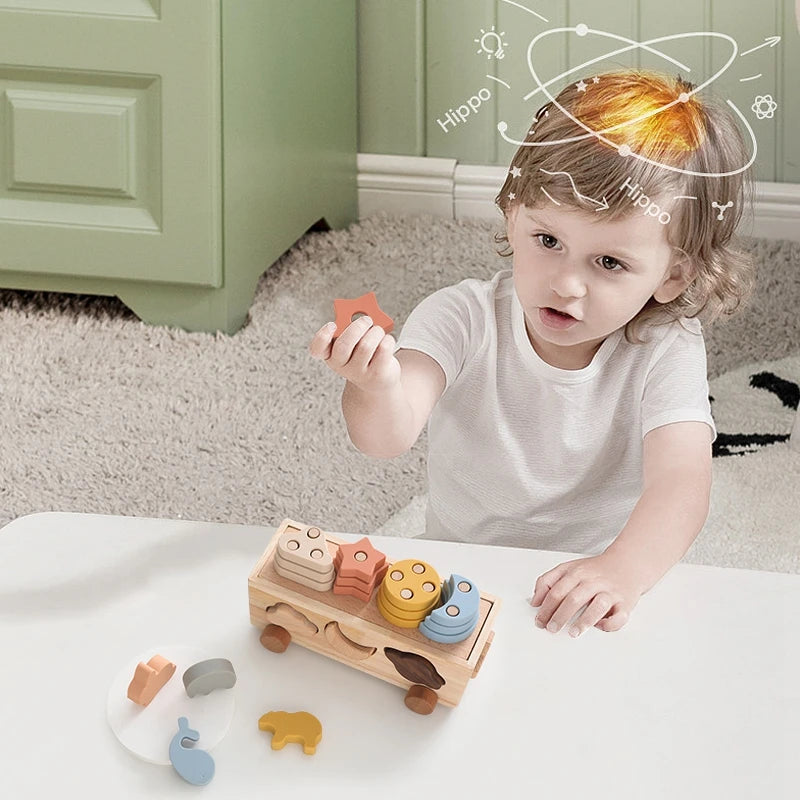 Image showing toddler playing with the puzzle car and having a drawing above the head showing their thinking process