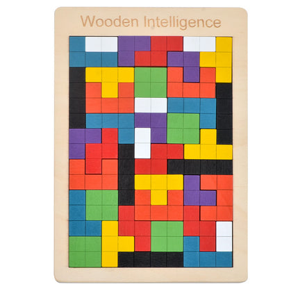 rectangular puzzle composed of multicolor pieces that are all different straight edges pieces with right angles