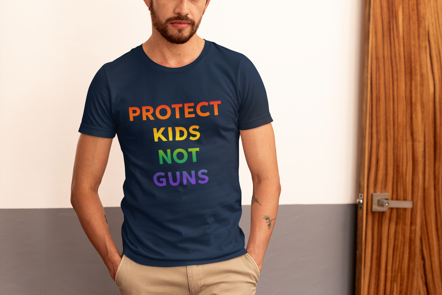 Rainbow Ombre Cotton T-Shirt - 'Protect Kids Not Guns' Graphic Tee to Advocate for Gun Reforms