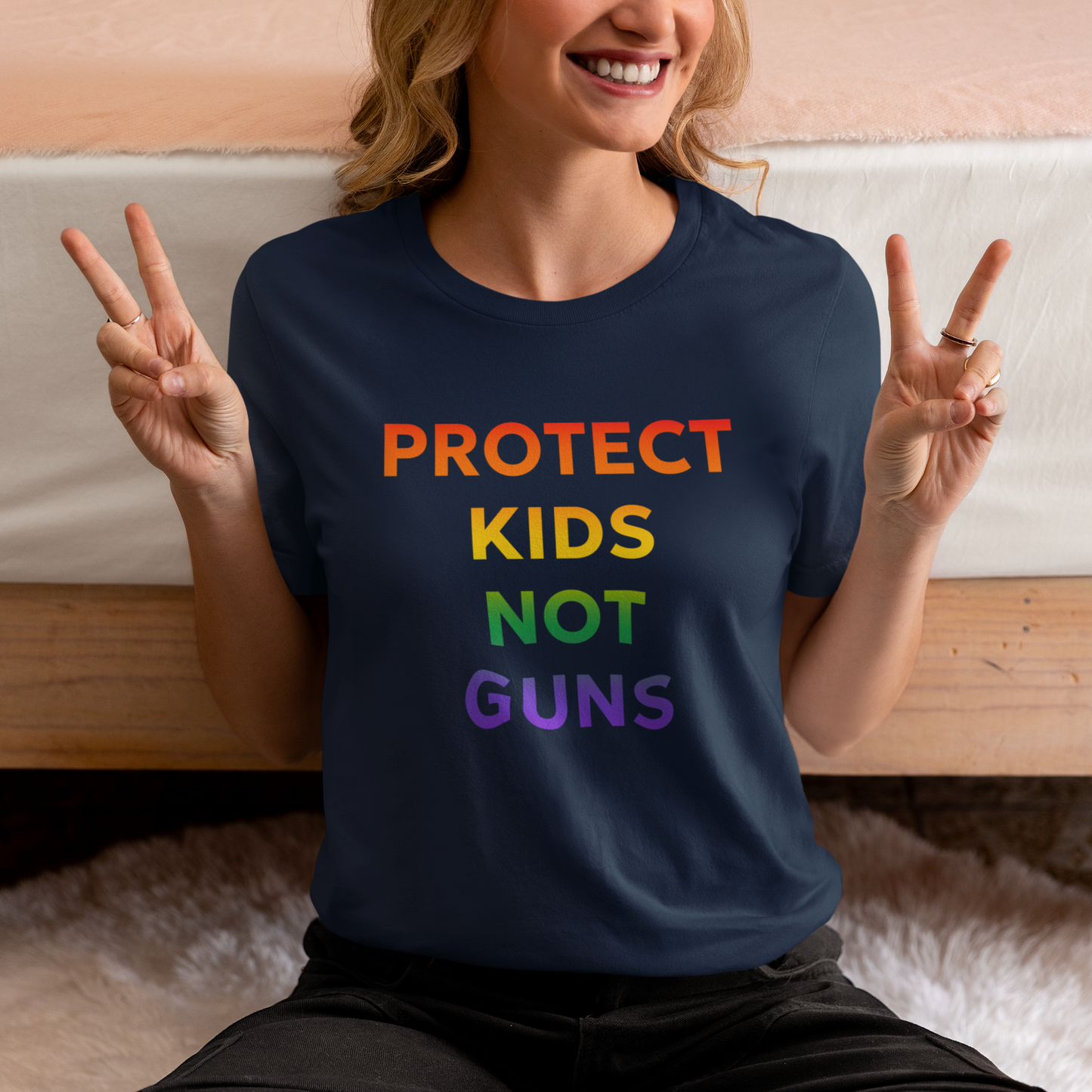 Rainbow Ombre Cotton T-Shirt - 'Protect Kids Not Guns' Graphic Tee to Advocate for Gun Reforms