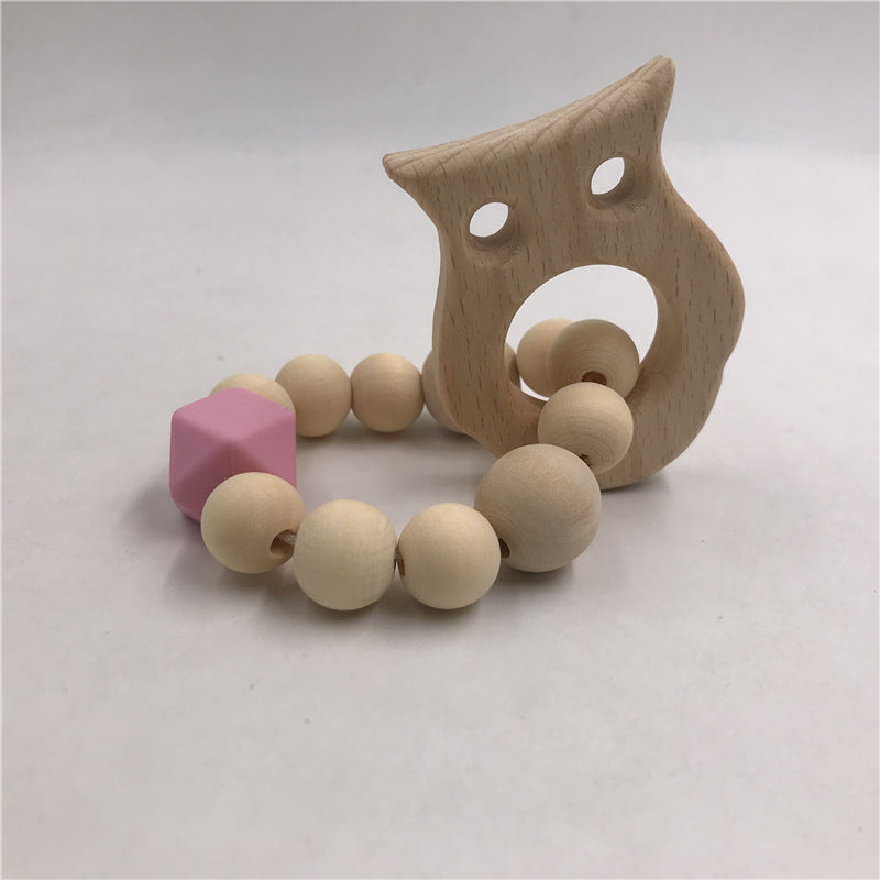 owl teether with natural wood  beads