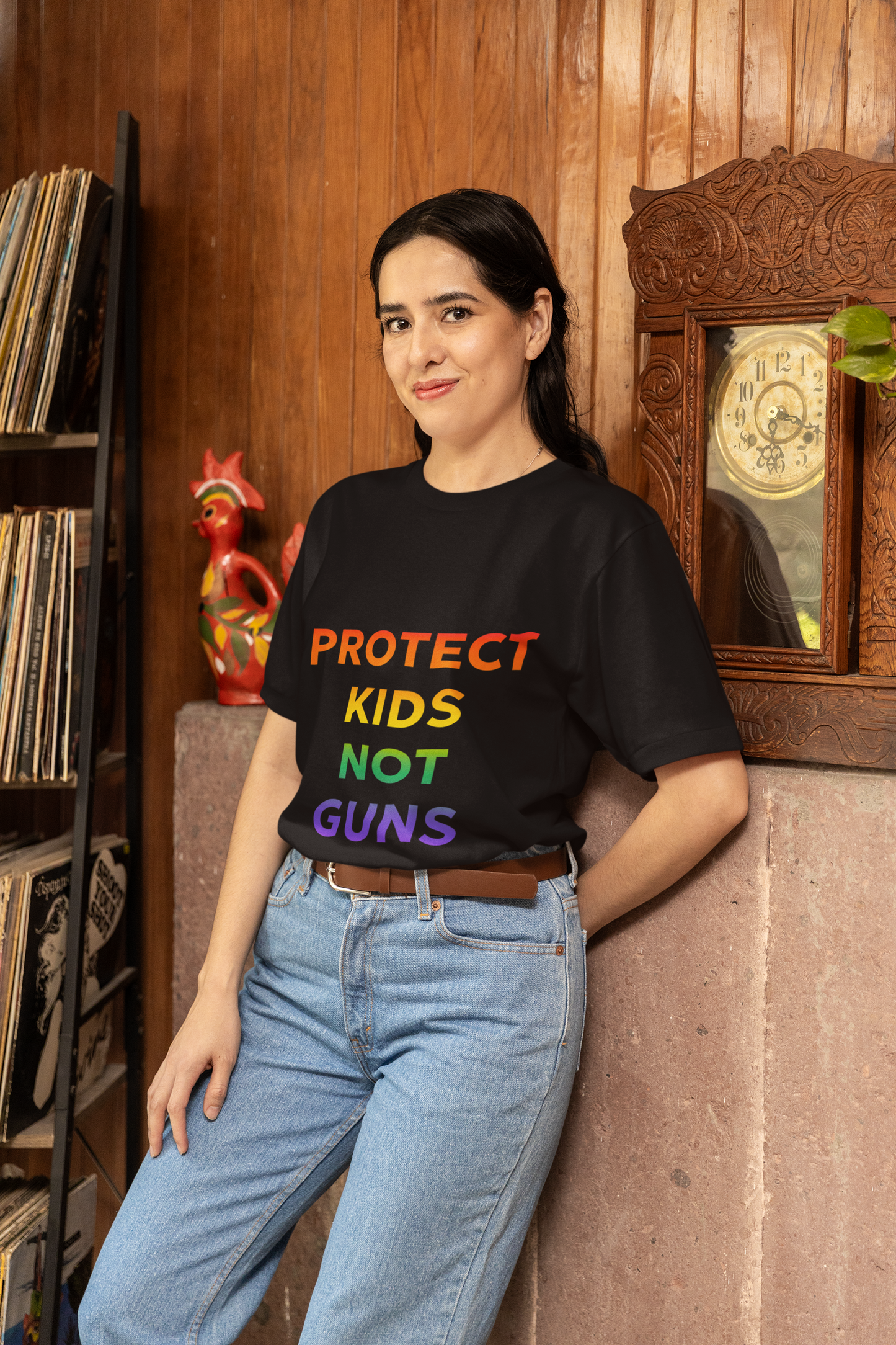 Rainbow Ombre Cotton T-Shirt - 'Protect Kids Not Guns' Graphic Tee to Advocate for Gun Reforms