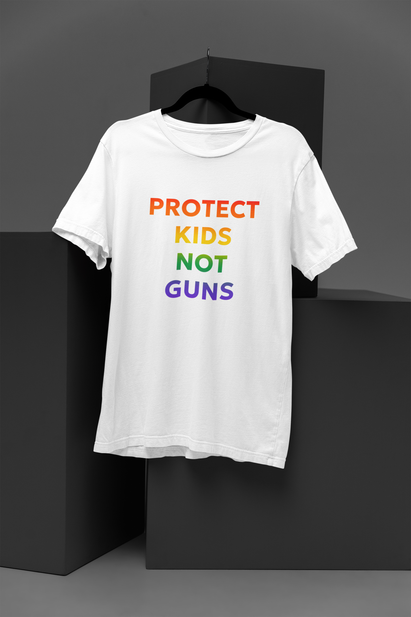 Rainbow Ombre Cotton T-Shirt - 'Protect Kids Not Guns' Graphic Tee to Advocate for Gun Reforms