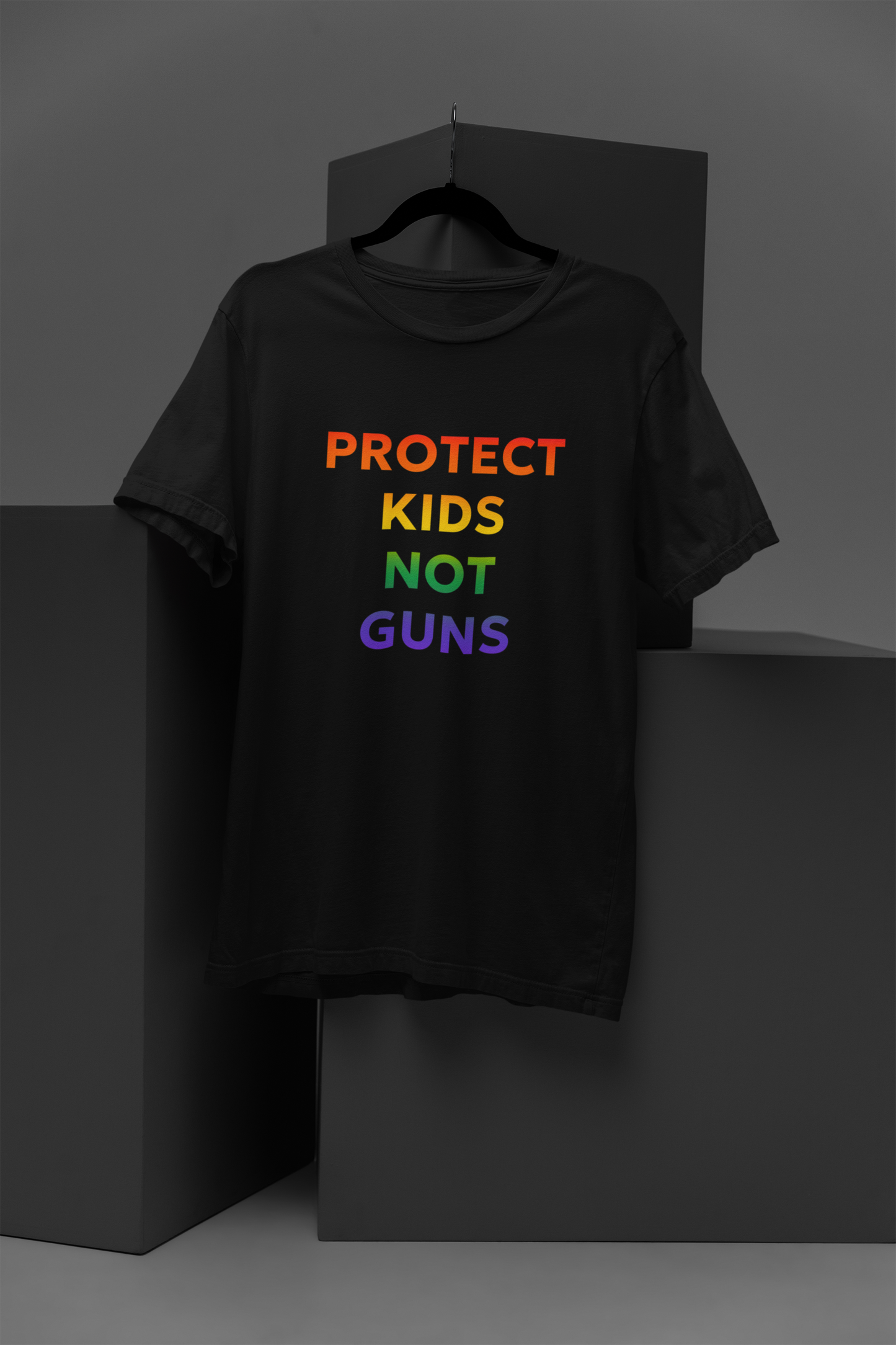 Rainbow Ombre Cotton T-Shirt - 'Protect Kids Not Guns' Graphic Tee to Advocate for Gun Reforms